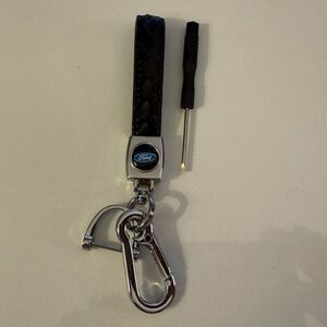 Ford Key Fob Keychain in Black Leather with Logo NWT